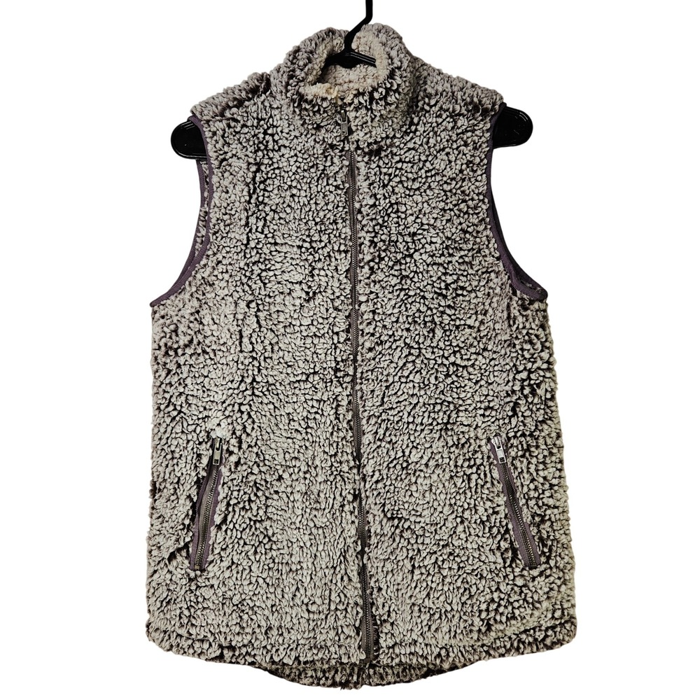 Womens Cozy Sherpa Charcoal Vest Pockets Small Gorpcore Cabincore Layering Warm